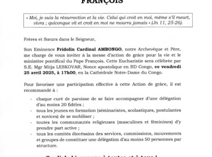 FUNÉRAILLES DU PAPE: UNE MESSE D'ACTION DE GRÂCE ANNONCÉE POUR CE VENDREDI