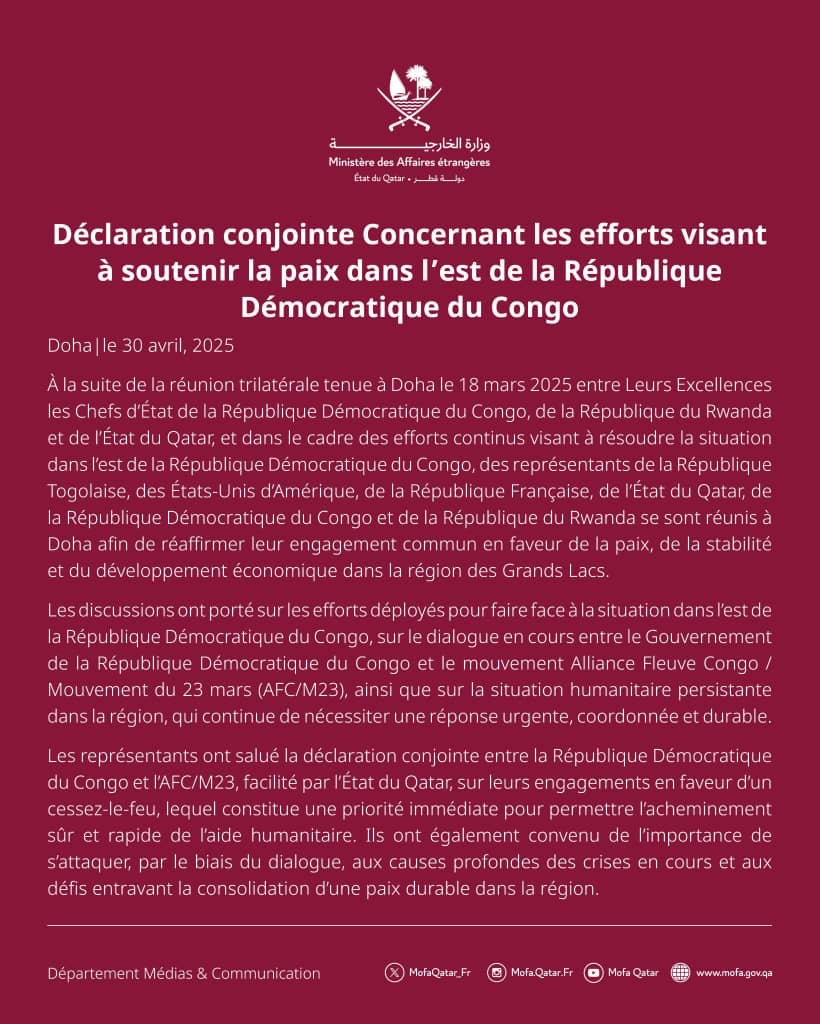 DOHA: LE DERNIER ROUND AVANT LE PROJET D'ACCORD RDC-RWANDA