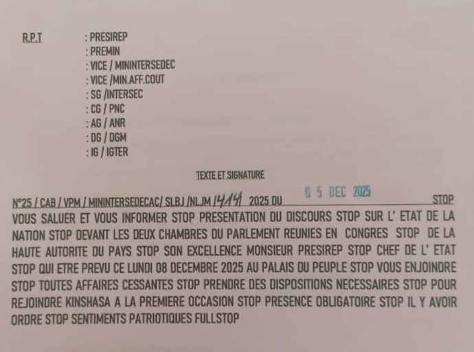 RDC : les gouverneurs de provinces rappelés à Kinshasa pour le discours annuel du Chef de l’État