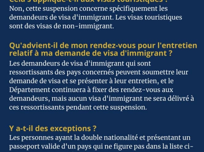 Suspension de visas : l’Ambassade des États-Unis en RDC clarifie