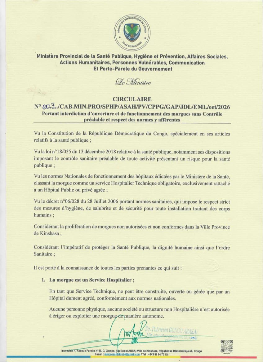 Kinshasa: les morgues non autorisées bientôt fermées