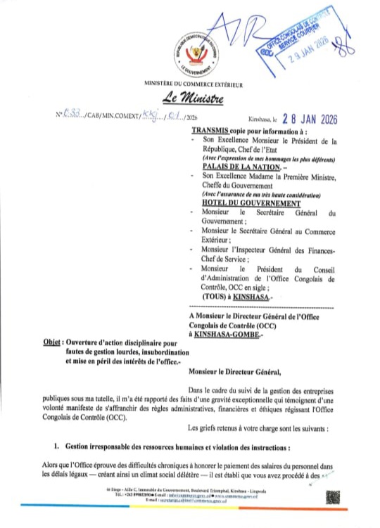 OCC : Julien Paluku engage une procédure disciplinaire contre le DG de l’occ