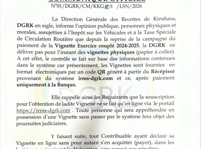 Kinshasa : la vignette automobile 2024-2025 désormais accessible uniquement en ligne