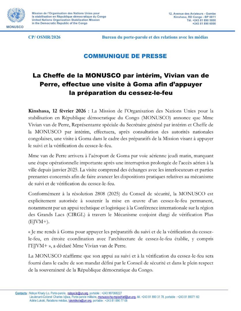 Processus de paix : Vivian van de Perre en mission stratégique dans l’Est congolais