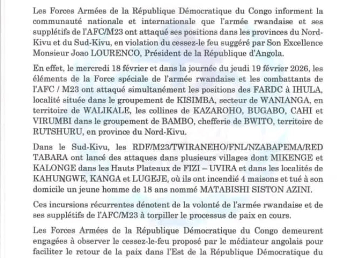 Est de la RDC : les FARDC accusent le M23 de violer le cessez-le-feu
