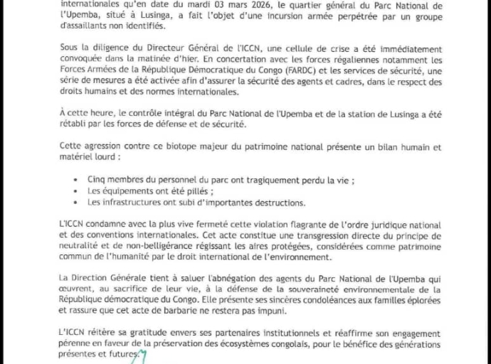 Parc national de l’Upemba : cinq éco-gardes tués dans une attaque armée 