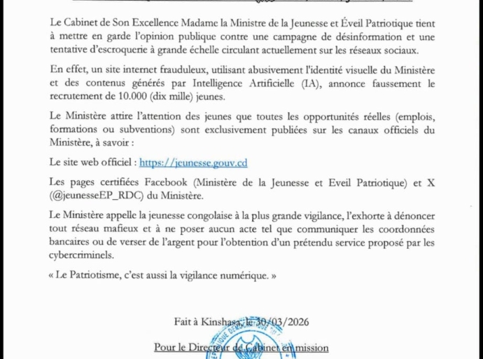 RDC : alerte sur une arnaque liée à un faux recrutement de 10 000 jeunes