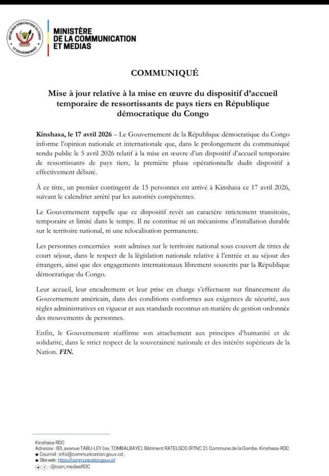 RDC : Kinshasa accueille un premier contingent de ressortissants étrangers dans un dispositif temporaire encadré