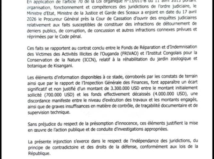 RDC : un contrat impliquant le FRIVAO et l’ICCN au cœur d’une enquête judiciaire