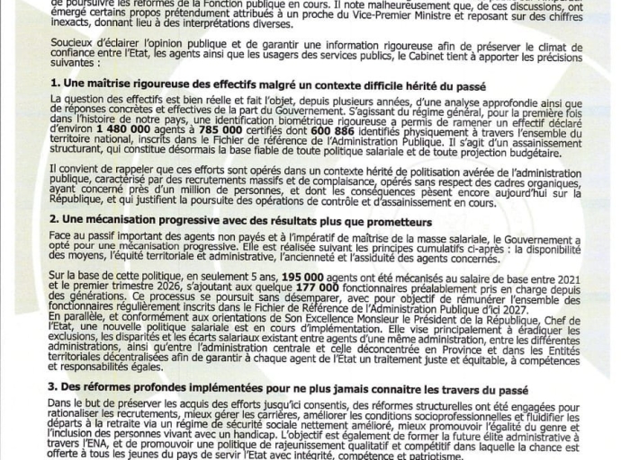 Fonction publique en RDC : face aux rumeurs, le gouvernement détaille ses réformes et rassure les agents