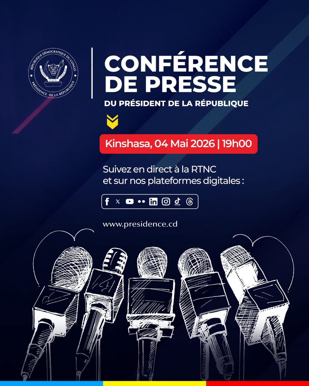 RDC : la conférence de presse présidentielle renvoyée au 6 mai pour raisons d’agenda
