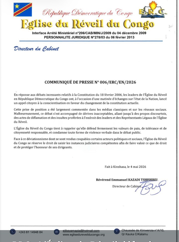 RDC : l’Église du Réveil monte au créneau et dénonce les dérives autour du débat constitutionnel